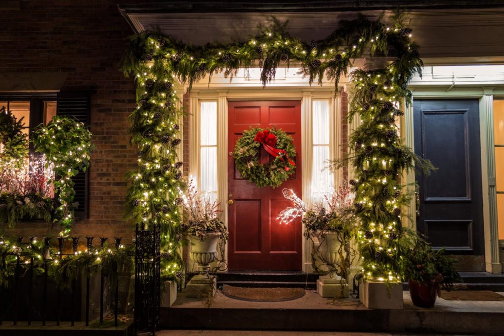 Christmas decorated door