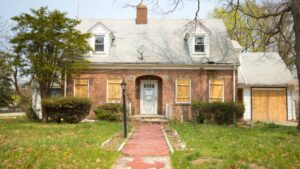 Boarded up house