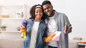 Couple cleaning